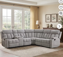 Ebello Manual Reclining Sectional Sofa, Soft Fabric Corner Sectional Couch with Storage Console & Cup Holders for Living Room, Light Gray