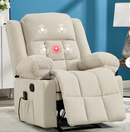 Ebello Manual Recliner Chair with Massage and Heat, Fabric Recliner with Cup Holders & Storage Pockets, Breathable Comfortable Lounger for Living Room, Beige