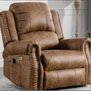 Ebello Manual Recliner Chair, Classic and Traditional PU Leather Recliner Chair with USB Port, Overstuffed Arms and Back, Single Sofa for Living Room, Brown