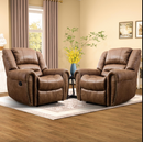 Ebello Manual Recliner Chair Set of 2, Classic and Traditional PU Leather Recliner Chair with USB Port, Overstuffed Arms and Back, Single Recliner Sofa for Living Room, Brown