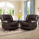 Ebello Manual Recliner Chair Set of 2, Classic and Traditional PU Leather Recliner Chair with USB Port, Overstuffed Arms and Back, Single Recliner Sofa for Living Room, Dark Brown
