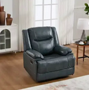 Ebello Premium Genuine Leather Manual Reclining Chair, Overstuffed Recliner Chair with Padded Backrest, Oversized Heavy Duty Recliner for Living Room, Blue
