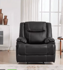 Ebello Premium Genuine Leather Manual Reclining Chair, Overstuffed Recliner Chair with Padded Backrest, Oversized Heavy Duty Recliner for Living Room, Black