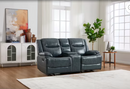 Ebello Premium Genuine Leather Manual Reclining Sofa, Overstuffed Loveseat Recliner with Center Console, Storage and Cup Holder, Oversized Heavy Duty Recliner for Living Room, Blue