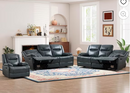 Ebello Premium Genuine Manual Reclining Sofa Set, Single Recliner Chair, Loveseat with Center Console and 3-Seater Couches, Oversized Heavy Duty Reclining Sofa for Living Room, Blue