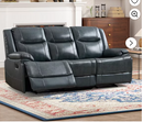 Ebello Premium Genuine Leather Reclining Sofa, Overstuffed 3-Seater Manual Recliner Couches with Padded Backrest, Oversized Heavy Duty Reclining Sofa for Living Room, Blue