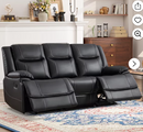 Ebello Premium Genuine Leather Reclining Sofa, Overstuffed 3-Seater Manual Recliner Couches with Padded Backrest, Oversized Heavy Duty Reclining Sofa for Living Room, Black