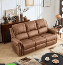 Ebello Power Recliner Sofa, Breathable PU Leather 3-Seat Sofa with Massage and Heat USB &Type-C Port, Overstuffed Reclining Sofa with Rivets for Living Room, Brown