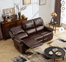 Ebello Power Recliner Sofa, Breathable PU Leather 3-Seat Sofa with Massage and Heat USB &Type-C Port, Overstuffed Reclining Sofa with Rivets for Living Room, Dark Brown