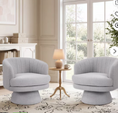 Ebello 29" Swivel Chair, 360° Modern Barrel Rotating Sherpa Teddy Fabric Accent Chair with Curved Back, Plush Cushion & Armrests for Living Room, Bedroom, Light Gray (Set of 2)