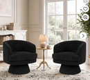 Ebello 29" Swivel Chair, 360° Modern Barrel Rotating Sherpa Teddy Fabric Accent Chair with Curved Back, Plush Cushion & Armrests for Living Room, Bedroom, Black (Set of 2)