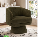 Ebello 29" Swivel Chair, 360° Modern Barrel Rotating Sherpa Teddy Fabric Accent Chair with Curved Back, Plush Cushion & Armrests for Living Room, Bedroom, Green