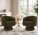 Ebello 29" Swivel Chair, 360° Modern Barrel Rotating Sherpa Teddy Fabric Accent Chair with Curved Back, Plush Cushion & Armrests for Living Room, Bedroom, Green (Set of 2)