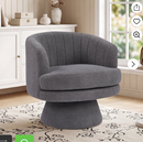 Ebello 29" Swivel Chair, 360° Modern Barrel Rotating Sherpa Teddy Fabric Accent Chair with Curved Back, Plush Cushion & Armrests for Living Room, Bedroom, Dark Gray