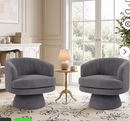 Ebello 29" Swivel Chair, 360° Modern Barrel Rotating Sherpa Teddy Fabric Accent Chair with Curved Back, Plush Cushion & Armrests for Living Room, Bedroom, Dark Gray (Set of 2)