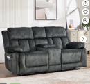 Ebello 74.8"Manual Loveseat Sofa, Soft Fabric Wall-Hugger Reclining Loveseat with Overstuffed Backrest, Center Console, Cup Holders, Hidden Storage for Living Room, Apartment, Gray