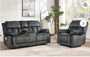 Ebello Manual Recliner Sofa Set, Soft Fabric Heavy Duty Reclining Chair and Loveseat Sofa with Overstuffed Backrest, Center Console, Cup Holders, Hidden Storage, Gray