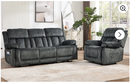 Ebello Manual Recliner Sofa Set, Soft Fabric Heavy Duty Reclining Chair and 3-Seater Sofa with Overstuffed Backrest, Center Console, Cup Holders, Hidden Storage, Gray