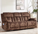 Ebello 83.86''Manual Recliner Sofa, Soft Fabric Wall-Hugger Heavy Duty 3-Seater Recliner Sofa with Overstuffed Backrest for Living Room, Apartment, Brown