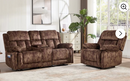 Ebello Manual Recliner Sofa Set, Soft Fabric Heavy Duty Reclining Chair and Loveseat Sofa with Overstuffed Backrest, Center Console, Cup Holders, Hidden Storage, Brown