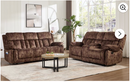 Ebello Manual Recliner Sofa Set, Soft Fabric Heavy Duty Loveseat Sofa with Overstuffed Backrest, Center Console, Cup Holders, Hidden Storage and 3-Seater Sofa for Living Room Apartment, Brown