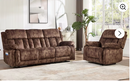 Ebello Manual Recliner Sofa Set, Soft Fabric Heavy Duty Reclining Chair and 3-Seater Sofa with Overstuffed Backrest, Center Console, Cup Holders, Hidden Storage, Brown