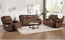 Ebello Manual Recliner Sofa Set, 38.58''Recliner Chair, 74.8" Loveseat Sofa with Overstuffed Backrest, Center Console, Cup Holders, Hidden Storage, 83.86'' Recliner Sofa for Living Room, Brown