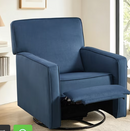 Ebello Swivel Push Back Recliner Chair, Manual Overstuffed Soft Velvet Wingback Reclining Chair for Living Room, Apartment (Blue)