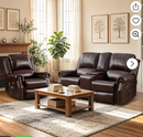 Ebello Power Recliner Sofa Set, PU Leather Recliner Chair and Loveseat with Center Console, Storage, Cup Holder, Massage and Heat USB &Type-C Port, Overstuffed Reclining Sofa with Rivets, Dark Brown
