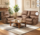Ebello Power Recliner Sofa Set, PU Leather Recliner Chair and Loveseat with Center Console, Storage, Cup Holder, Massage and Heat USB &Type-C Port, Overstuffed Reclining Sofa with Rivets, Brown