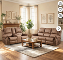 Ebello Power Recliner Sofa Set, PU Leather 3-Seat Sofa and Loveseat with Center Console, Storage, Cup Holder, Massage and Heat USB &Type-C Port, Overstuffed Sofa with Rivets, Brown