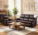 Ebello Power Recliner Sofa Set, Breathable PU Leather Recliner Chair and 3-Seat Sofa with Massage and Heat USB &Type-C Port, Overstuffed Reclining Sofa with Rivets for Living Room, Dark Brown