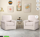 Ebello 30" Wide Bohemian Cotton Blend Vertical White Sloped Arm Swivel Accent Chairs for Adults, White(Set of 2)