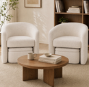 Ebello Accent Chair with Storage Ottoman, Soft Plush Lounge Barrel Armchair and Ottaman with Caster Wheels & Storage for Living Room Bedroom, Beige(Set of 2)