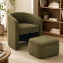 Ebello Accent Chair with Storage Ottoman, Soft Plush Lounge Barrel Armchair and Ottaman with Caster Wheels & Storage for Living Room Bedroom, Dark Green(Set of 2)