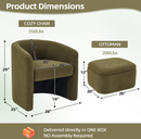 Ebello Accent Chair with Storage Ottoman, Soft Plush Lounge Barrel Armchair and Ottaman with Caster Wheels & Storage for Living Room Bedroom, Dark Green(Set of 2)