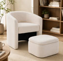 Ebello Accent Chair with Storage Ottoman, Soft Plush Lounge Barrel Armchair and Ottaman with Caster Wheels & Storage for Living Room Bedroom, Beige(Set of 2)
