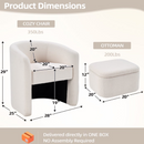 Ebello Accent Chair with Storage Ottoman, Soft Plush Lounge Barrel Armchair and Ottaman with Caster Wheels & Storage for Living Room Bedroom, Beige(Set of 2)