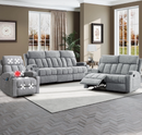 Ebello Manual Recliner Sofa Set, Soft Fabric Recliner, Loveseat and 3-Seat Sofa Set with Storage and Cup Holders for Living Room & Home Theater, Light Gray
