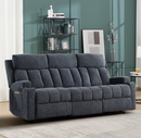 Ebello Manual Recliner Sofa, Soft Fabric Overstuffed 3-Seat Reclining Couch with Cup Holders for Living Room & Home Theater, Navy