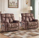 Ebello 40.5" Wide Extra Large Microfiber Electric Heated Massage Lift Recliner Living Room Chair with Cup Holder & USB, Brown(Set of 2)