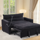 Ebello 3-in-1 Sleeper Sofa Bed, Corduroy Convertible Pullout Futon Couch with Adjustable Backrest, Phone Holders & USB Ports for Apartment, Small Space, 2-Seat(Black)
