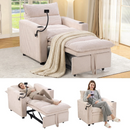 Ebello 3-in-1 Convertible Corduroy Sleeper Sofa Bed with Phone Holders & USB Ports, Pull Out Bed, Adjustable Backrest, Easy Assembly, 1-Seat(Beige)