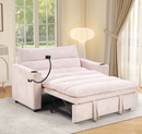 Ebello 3-in-1 Convertible Corduroy Sleeper Sofa Bed with Phone Holders & USB Ports, Pull Out Bed, Adjustable Backrest, Easy Assembly, 2-Seat(Beige)
