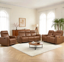 EBLLEO 6-Seater Power Genuine Leather Recliner Sofa Set, Reclining Chair, Loveseat and 3-Seater Couch with Cup Holders and USB Ports for Living Room, Home Theater (Light Brown)