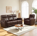 EBLLEO 4-Seater Power Genuine Leather Recliner Sofa Set, Reclining Chair and 3-Seater Couch with Cup Holders and USB Ports for Living Room, Home Theater (Dark Brown)