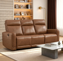 EBLLEO Power Genuine Leather Reclining Sofa, Mid-Century Modern 3-Seater Couch with Padded Headrest and Armrest for Living Room, Home Theater (Light Brown)