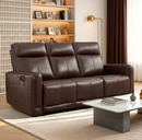 EBLLEO Power Genuine Leather Reclining Sofa, Mid-Century Modern 3-Seater Couch with Padded Headrest and Armrest for Living Room, Home Theater (Dark Brown)