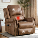 Ebello Power Recliner Chair, Breathable PU Leather Recliner with Massage and Heat USB &Type-C Port, Overstuffed Reclining Sofa with Rivets for Living Room, Brown
