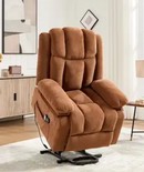 Ebello Wide Extra Large Microfiber Chenille Electric Lift Recliner Chair with Heat, Massage, Overstuffed Armrest and Backrest for Living Room, Brown